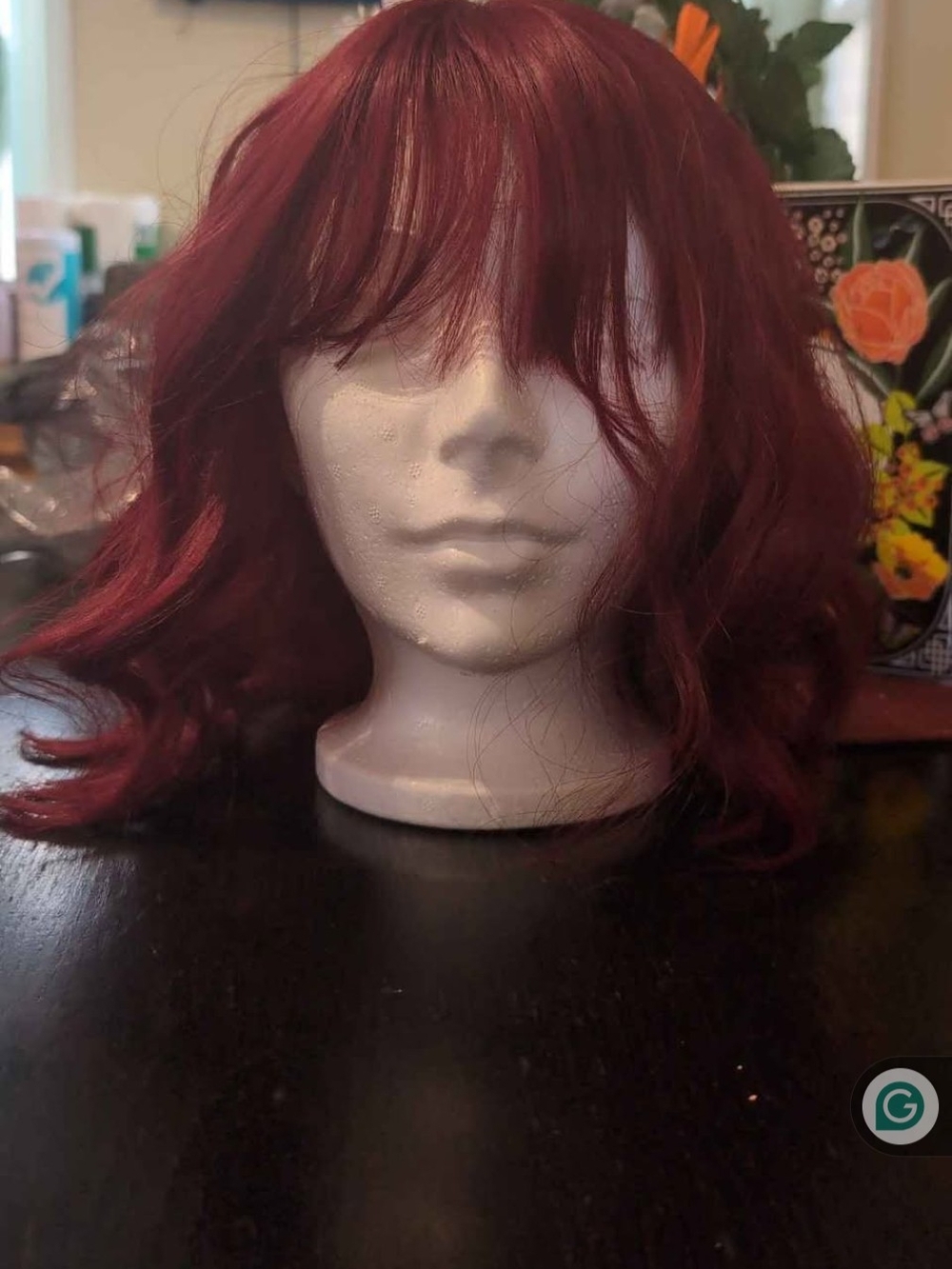 Cherry Red Short Wavy Women's Wig with Fringe - Adjustable Synthetic